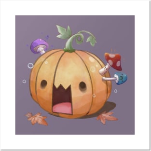 Startled Shroomy Autumn Pumpkin Posters and Art